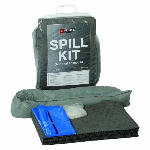 10ltr General Purpose Spill Kit in Carry Bag - Absorb Pads - Socks & Gloves