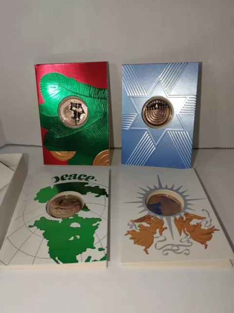 Franklin Mint 1990 Christmas Coins With Card Set Of 4 Bronze Coins