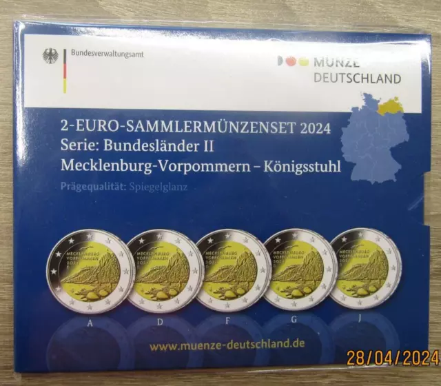 5 * 2 euro Deutschland (ADFGJ) 2024 IM ORIGINALBLISTER PP : Königsstuhl