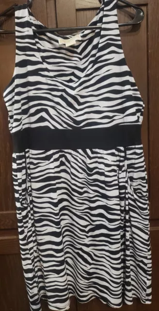 Michael Kors Women's Dress Size Large Knit Fit Flare Zebra Print Black White 🌸