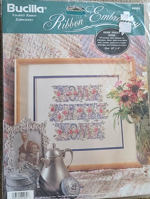 Kit vintage de bordado de cinta BUCILLA hogar dulce hogar 10""x 8"" de colección # 40969