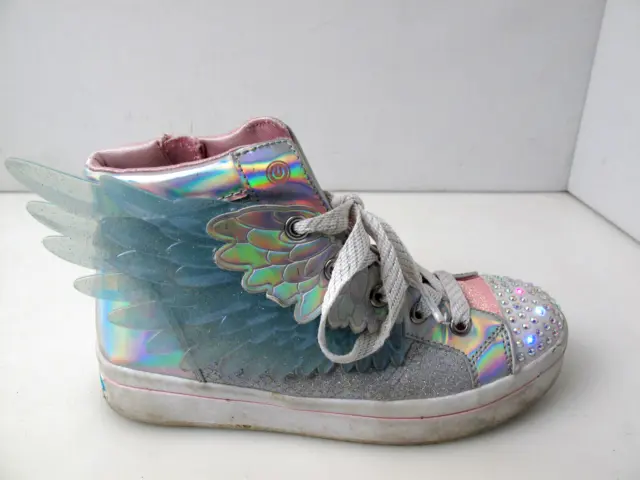 Twinkle Toes by Skechers Sz 3 Girls Unicorn Wings Silver Light-Up Shoes JJ