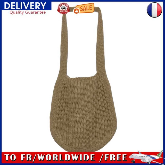 Retro Knitted Women Tote Bag Large Travel Shoulder Shopping Handbag (Khaki)