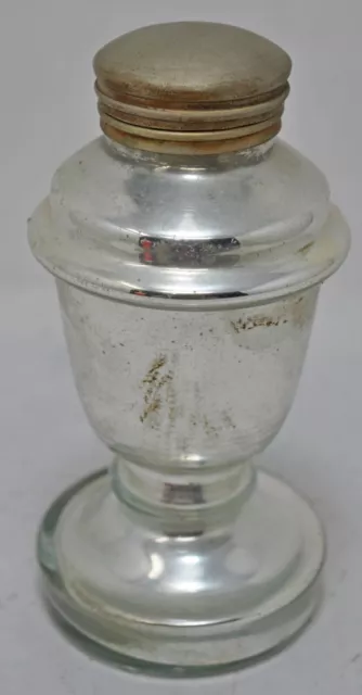Vintage Silver Glass Ink Well Pot With Brass Cap Original Old Hand Crafted