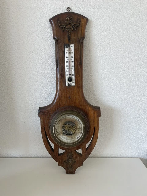 Ancien thermomètre en bois murale vintage