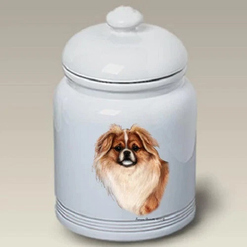 Red and White Tibetan Spaniel Ceramic Treat Jar TB 34476