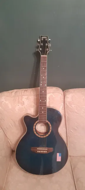 Ashton LEFT- Handed Electric Acoustic Guitar - Blue W/Case