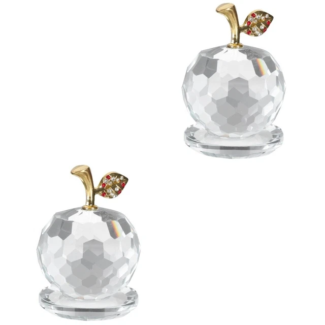2 Pcs Kristall-Apfel-Ornament Weißer Kristallfigur Glasfigur Tischskulptur Aus