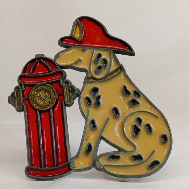 Fireman Dalmatian Dog Fire Hydrant Stained Glass Vintage 1995