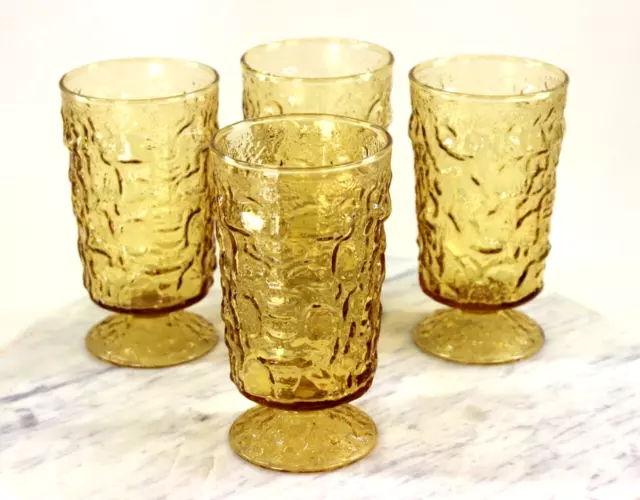 Anchor Hocking Lido Milano Amber Gold 5.5" Footed Tumblers Glasses Set of 4
