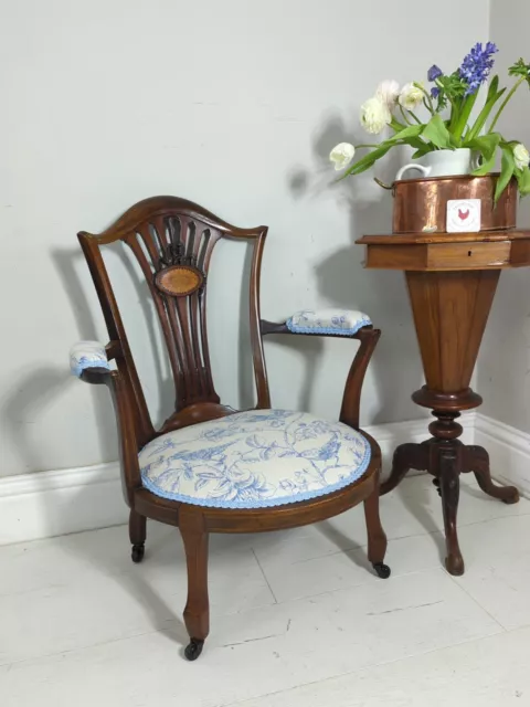 Edwardian Circular Seated Bedroom Hall Chair Hepplewhite Inlaid Back Armchair