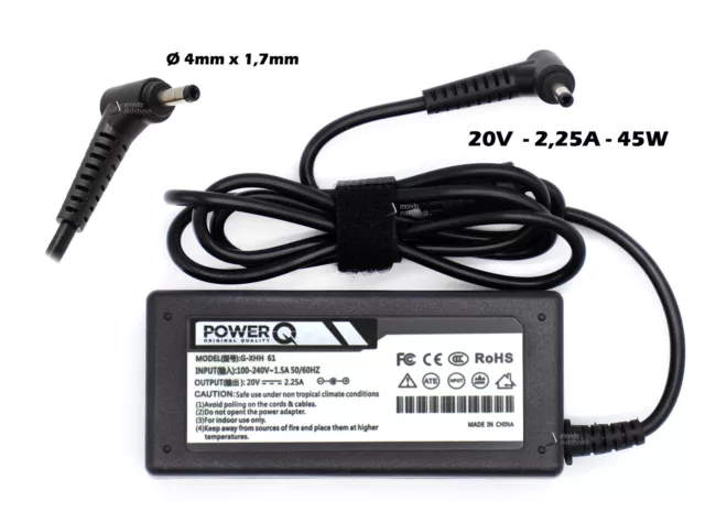 Alimentatore 45W PowerQ per LENOVO IdeaPad 100-15IBD 100s-14IBR 110-17ISK (4mm)