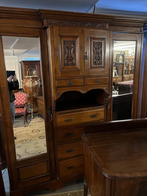 beautiful Victorian combination mahogany antique wardrobe