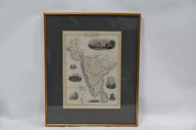 Antique Map of Southern India by John Tallis  c1851 - Vignette Views & Coloured