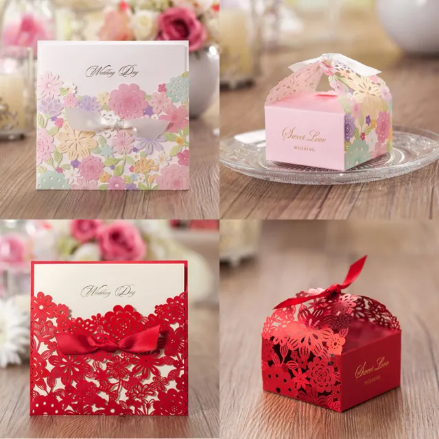 Red Multi Flower Laser Cut Wedding Favour Bags Boxes Invitations Cards Envelopes