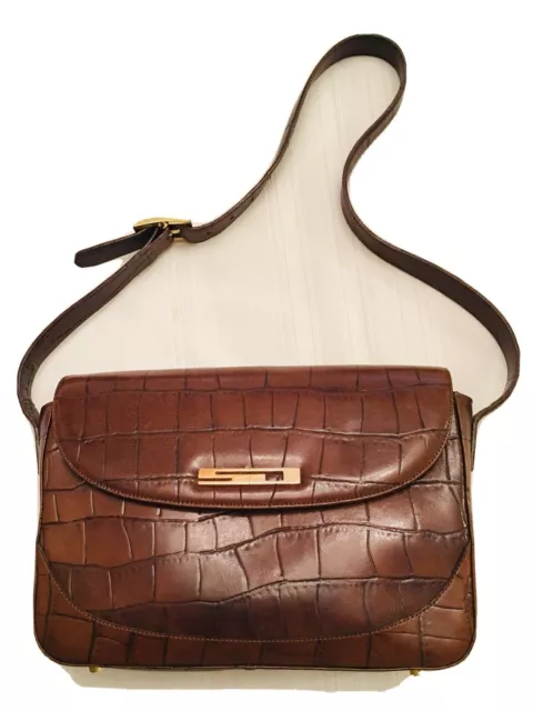 St. Johns Women’s Leather Handbag Brown Croc Embossed Made in Italy NWT $450 Ret
