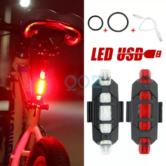 NEW Cycling 5 LED USB Rechargeable Bike Bicycle Tail Warning Light Rear Safety