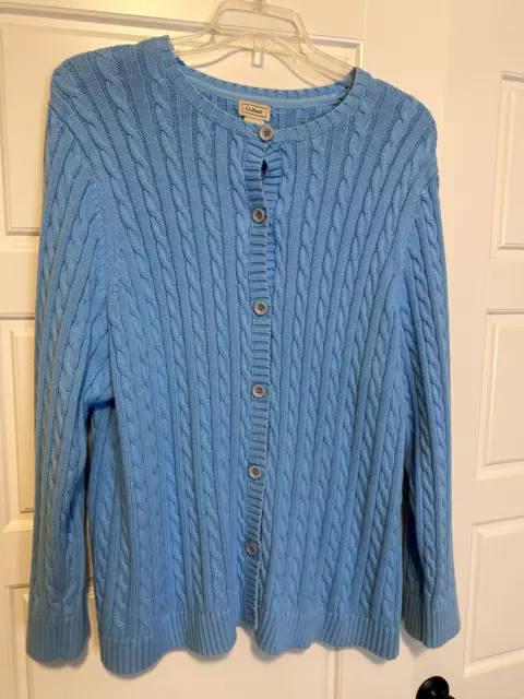 Womens Plus Sz 3X L.L. Bean Cable Knit Cardigan Turquoise Blue Sweater Excellent