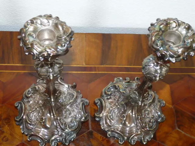 Ancienne paire de bougeoirs CANDLESTICK LEUCHTER FLAMBEAU 19ème tôle d'argent