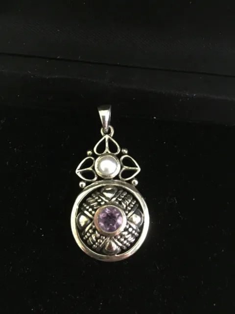 Sterling Silver PENDANT....filigree design with Amethyst purple Stone and Pearl