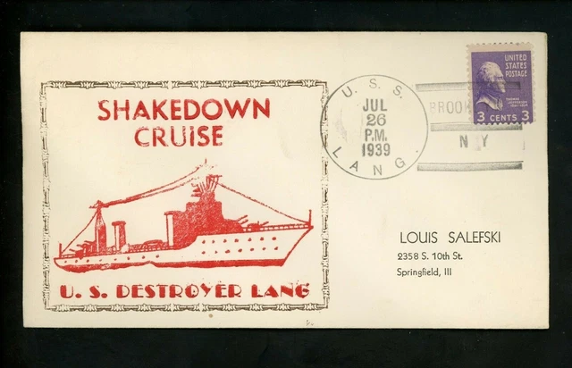 US Naval Ship Cover USS Land DD-399 Pre WWII 7/26/1939 Brooklyn NY