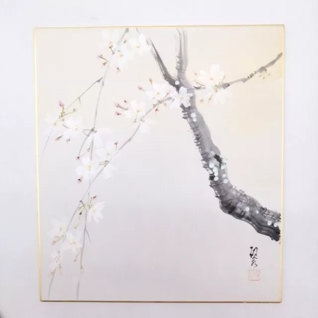 Japanese Art Board SHIKISHI Vintage "Cherry Blossoms" Hand Painted SKA223