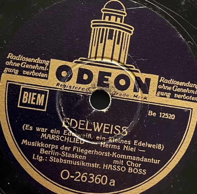 Es war ein Edelweiß - Musikkorps Fliegerhorst Kmd - MARSCH 78rpm WWll WH GERMAN