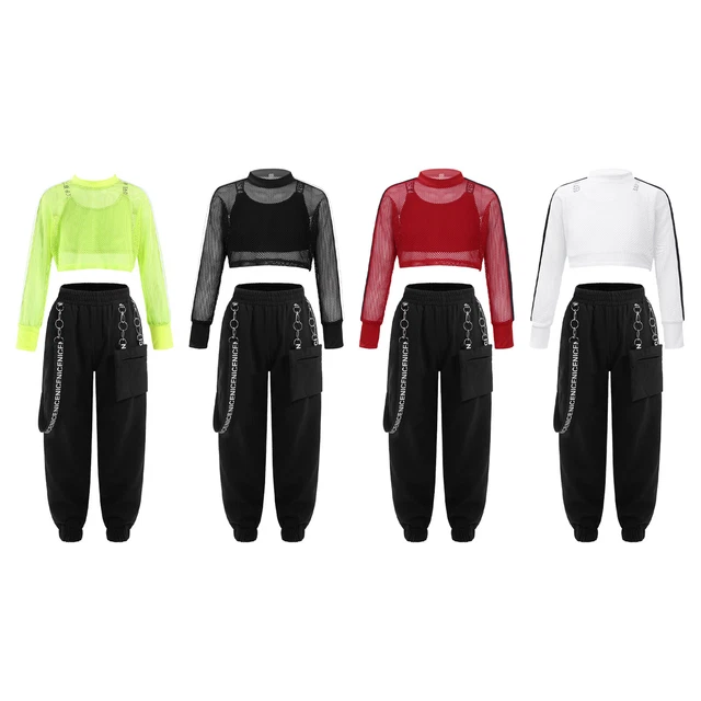 Kids Girls Dance Outfit Mesh Hip Hop Outfits 3Pcs Hip-hop Dance Clothes Set
