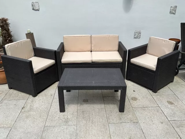 Allibert Loungeset mit Tisch dunkelbraun - Rattanoptik, wetterfest