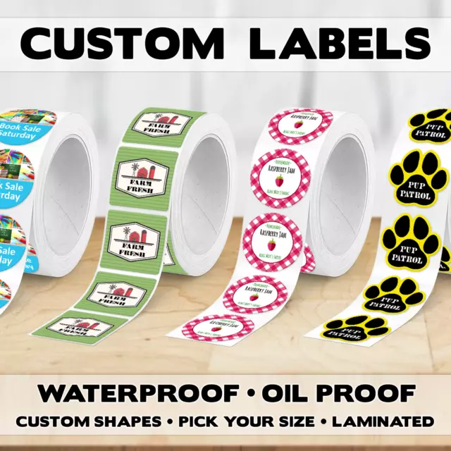 Custom Labels on a Roll, Gloss Lamination - Your Logo or Design - Pick Your Size