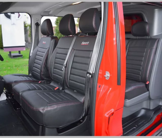 Renault Trafic Sport Crew Cab Waterproof Leather Look Quilted Seat Covers Logos