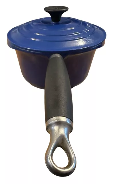 Le Creuset Blue 18cm Lidded Saucepan Cast Iron Lid Black Handles Vintage 3