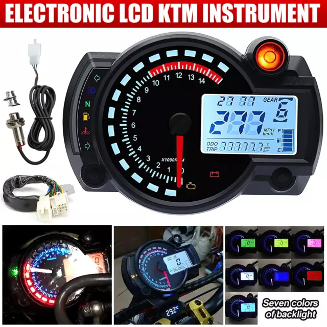 Motorcycle LCD Digital Speedometer Tachometer Gauge Motorbike Odometer Universal