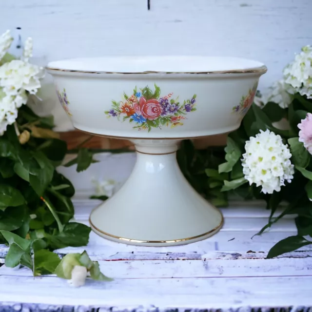 Vintage Fiorentine Porcelain Compote Candy Dish Pedestal Base Floral Pattern