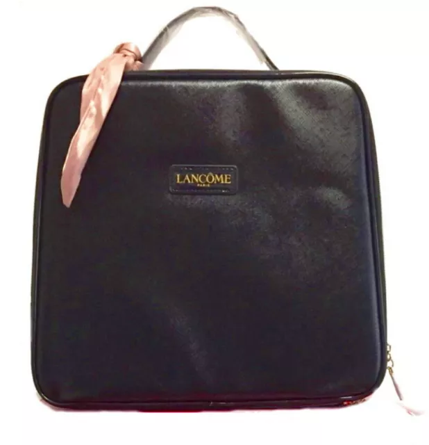 Lancome Train Case Cosmetic Bag / Gift Bag Black w Pink Scarf Zipper Pouch NWOT