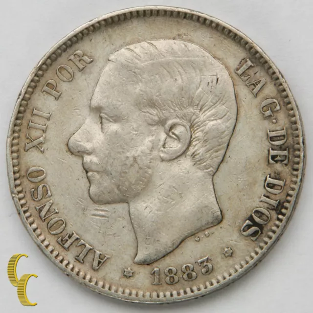 1883 (83) MS-M España 5 Pesetas Moneda de Plata En XF, Km#688