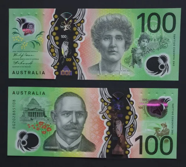 Australia 2019 P-66 100 Dollar Lowe & Gaetjens Sign BG Serial Polymer UNC