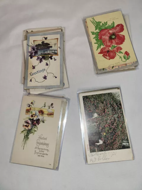 Lot 106 of 40 Vintage or Antique Type Postcards Flowers  Plus More