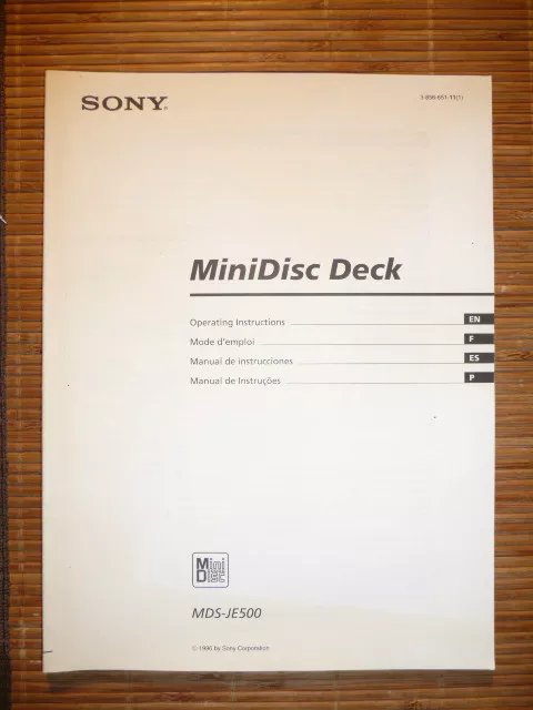 Fonctionnement Instructions pour sony MDS-JE500, Original