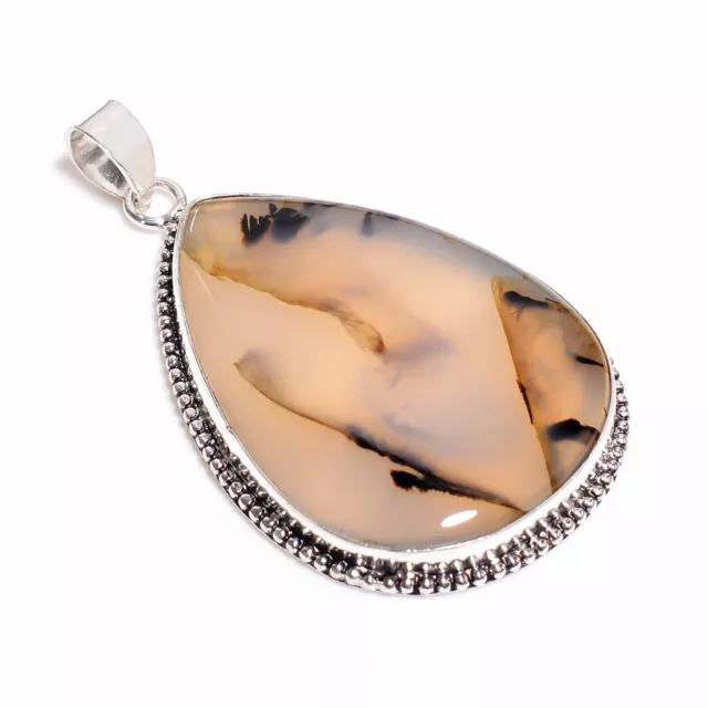 Montana Agate Gemstone Vintage Handmade 925 Sterling Silver Pendant 2.5" GSR3572