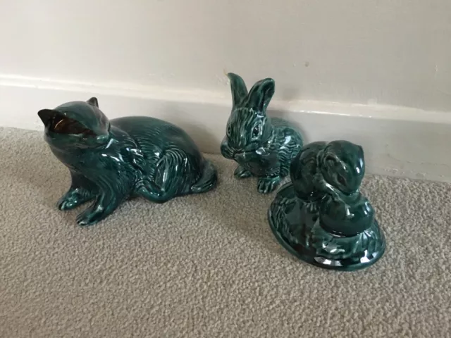 Poole Blue Glazed Badger Rabbit Preening & Vole On Strawberry Figure B L  Adams