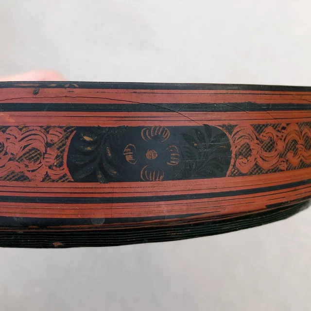 Antique Burma Betel Tray Red Lacquer Yun Decorated 4