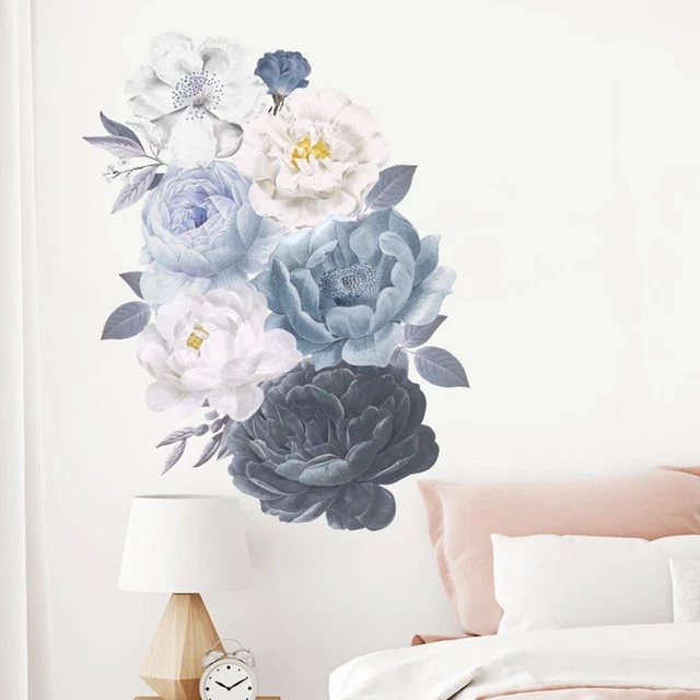 Autocollants Muraux Fleurs Pivoines - Décoration Chambre, Salon - Vinyle Amovible Facile à Poser - Lot 8 Feuilles 21x30cm