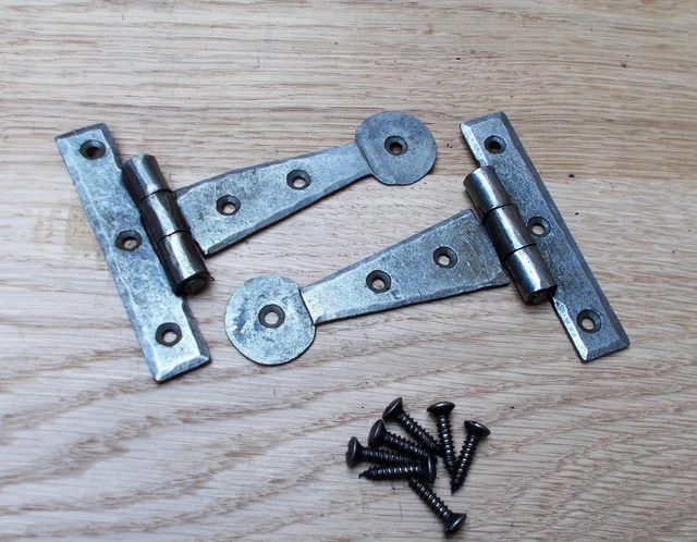 Pair of PENNY END HAND FORGED door gate tee t hinges English style cottage 4"