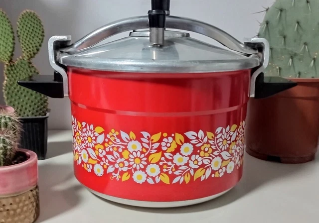 Cocotte minute Seb rouge vintage décor fleurs orange 6l