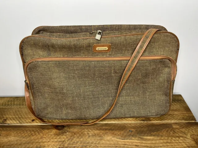 Vintage SAMSONITE - BROWN TWEED - Carry-On LUGGAGE Shoulder Bag