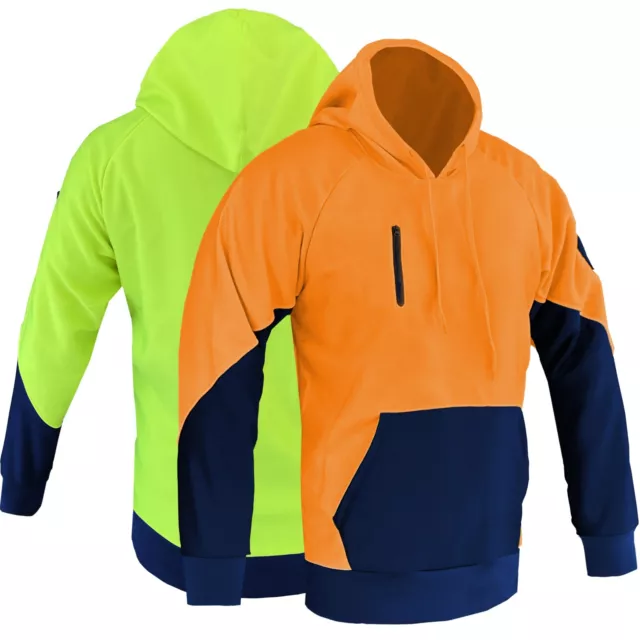 Hi vis Hoodie Work Jumper Hooded Pullover High-Vis Sweatshirt Brushed Bodywarmer