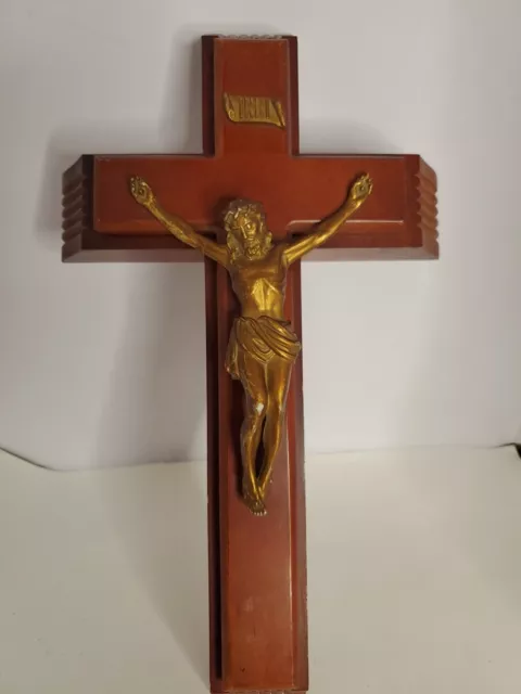 Vintage Wooden Crucifix Cross Last Rites/Sick Call Candles & Holy Water Bottle