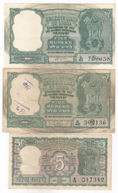 India, 5 Rupias, 3 Diferente Cartel, H. Iyengar, P. C. Bhattacharya, S.