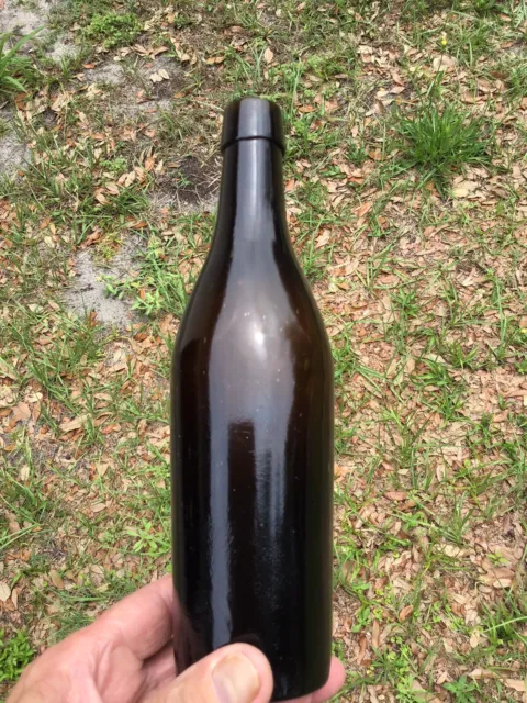 1860s Black Glass Ale,Improved Pontil 2pc.mold.H-9 1/4in.Dia-2 1/4in.